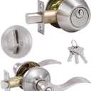 (1 Pack) Keyed Alike Front Door Lever Lockset with Single Cylinder Deadbolt Combination Set, Wave Style Lever, Front Door/Exterior Door Knob with Lock and Deadbolt, Satin Nickel Finished