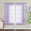 OWENIE Furman Sheer Curtains 63 inch Length for Bedroom Living Room 2 Panels Set, Jacquard Clip Textured Semi Sheer Curtains, Light Filtering Rod Pocket Farmhouse Darpes, 40Wx63L inch, Light Purple (Lavender)