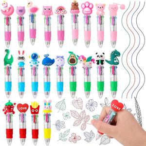 22 Pcs Cute Multicolor Ballpoint Pens,4-in-1 Mini Cartoon Animal Pen Multicolour All in One for Party Bag Office School Supplies