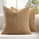 MIULEE Winter Pack of 2 Corduroy Soft Soild Decorative Square Throw Pillow Covers Set Cushion Cases Pillowcases for Sofa Bedroom Car 24 x 24 Inch Khaki