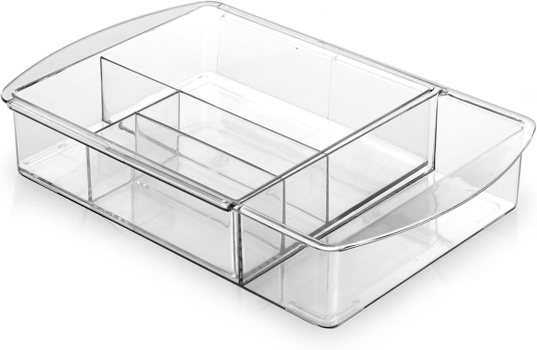 BINO | 7-Section Expandable Plastic Drawer Organizer | Makeup Storage | Space-Saving Makeup Storage | BPA - Free Material | Home Essential | Bathroom Vanity Organizer | Cosmetic