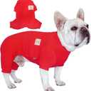 TONY HOBY Dog Pajamas, 4 Legged Dog Jumpsuit with Thermal, Cotton Dogs Onesies Pet Clothes for Small Medium Dogs (Red, XL)