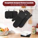 Oven Mitts and Pot Holder Sets with Silicone Grip, 500F Heat Resistant-6 Pack Dishcloth/Dish Towels for Kitchen 100% Cotton-Value Kitchen Essentials for Cooking, Baking, Grilling-Black