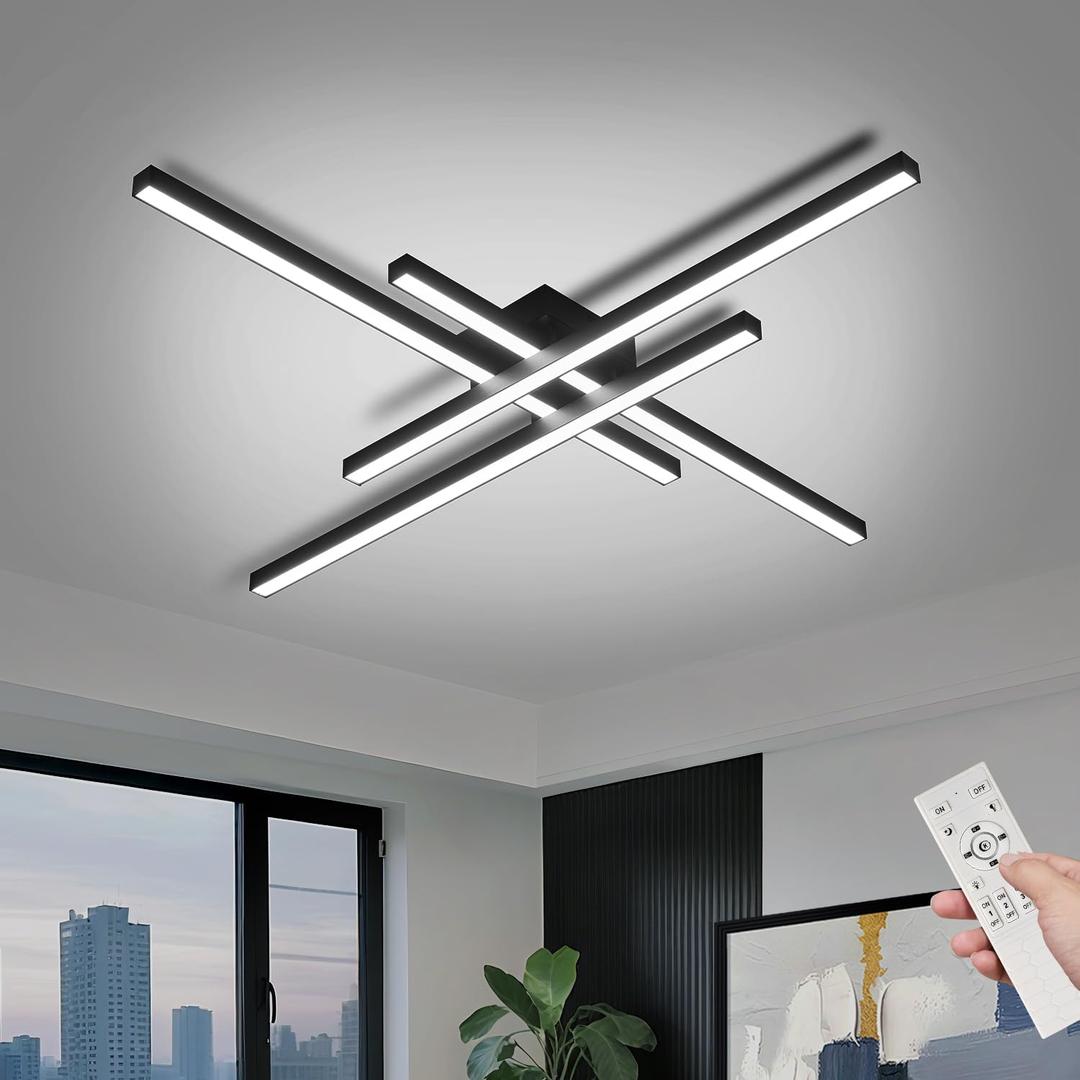 43" Black Modern LED Ceiling Light with Remote, Dimmable 64W 4 Lights