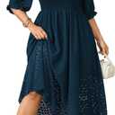 SCOMCHIC Women's Plus Size Maxi Dress Short Sleeve Square Neck Hollow Out Smocked Flowy A-Line Boho Wedding Guest Dresses, 3XL