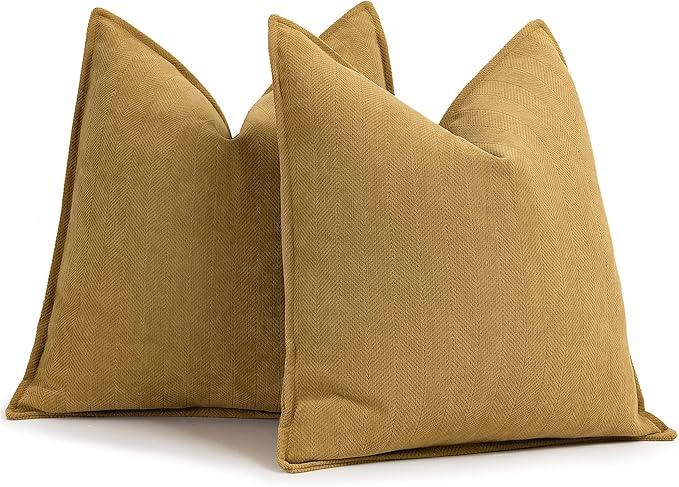 ZWJD Beige Pillow Covers 18x18 Inch Set of 2 Chenille Throw Pillow Covers with Elegant Design Soft and Luxurious Decorative Throw Pillows for Couch, Bed, and Home Decor(Beige)