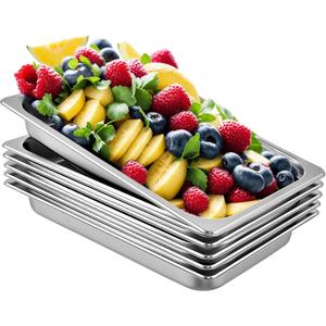 VEVOR 6 Pack Full Size Stainless Steel Hotel Pans, 2.5 inch Deep Steam Table Pans, 0.8mm Thick Anti-Jam Commercial Food Pans for Steam Tables, Restaurants,Catering Food Storage Metal Pan