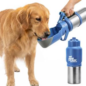 PupFlask Pro Dog Water Bottle | 30 or 50 OZ Double Wall Insulated Stainless Steel | Built-In Flip Cup Bowl | Leak Proof Cap | 24+ Hour Cold Water | Small & Large Dogs | Portable Pet Hydration Bottle (Blue)