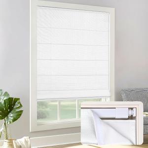 LazBlinds No Drill Light Filtering Roman Shades, White, 28" W x 64" H | No Tools Easy Install Window Blinds, Thermal Insulated Room Darkening with UV Blocking for Bedroom/Living Room