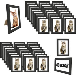 WHEATHUSK 4x6 Picture Frame Bulk Set of 48 Black Photo Frames Display 4x6 Photos Gallery Wall Photo Frames Simple Wooden Multi Picture Frames for Wall Mounting or Tabletop