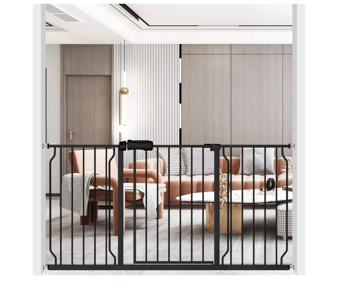 ALLAIBB Extra Wide Pressure Mounted Baby Gate Walk Through Child Kids Safety Toddler Tension White Long Large Pet Dog Gates with Extension for doorways Kitchen (57.48-62.20"/146-158cm, Black)