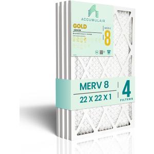 Accumulair Gold 22x22x1 MERV 8 HVAC Air Filter (4-Pack) | Replacement Air Filter for AC and Furnace | Made in USA | Actual Size 21.75 x 21.75 x 0.75