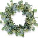 Eucalyptus Wreaths for Front Door 20", Handmade Green Leaves Wreath for Summer, Spring and All Seasons, Greenery Floral Wreath for Wall and Outside, 4 Pack