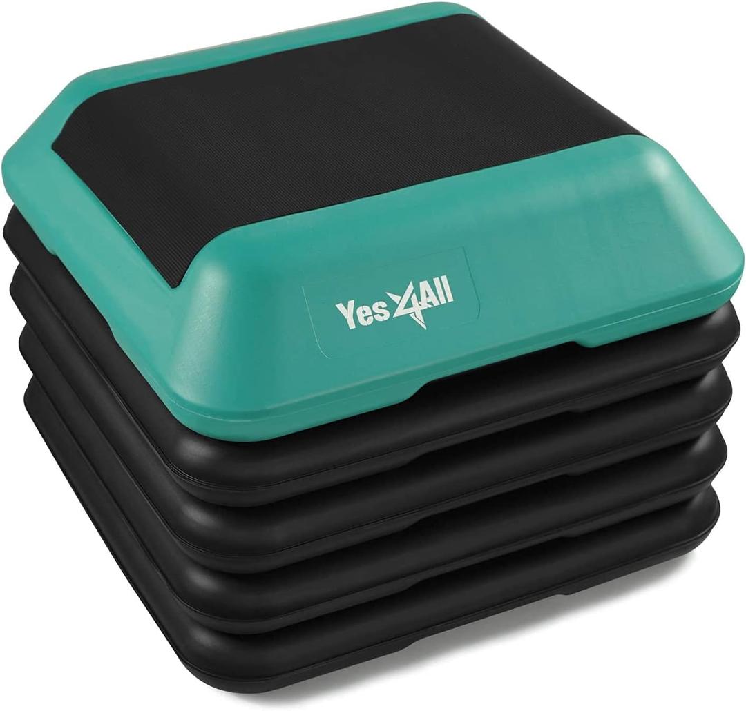 Yes4All High Arobic Step Platform & Stackable Risers - Adjustable 4"/6"/8"/10"/12" Height - Choose Full Step Platform Set or 2-Pack Stackable Risers, Customize for Cardio & Aerobic Exercise (A. Green/Black)