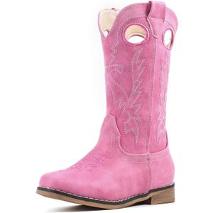 IUV Cowboy Boots for Boys Girls Western Square Toe Cowgirl Boots Mid Calf Riding Shoes (Toddler/Little Kid/Big Kid) 8