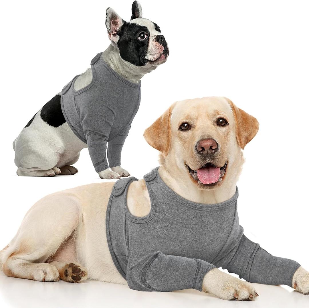Nanaki Surgery Dog Recovery Suits for Front Legs, Dog Leg Sleeve to Stop Licking, Doggy Anti-Lick Wounds Pants, Pet Wound Cover Protective Sleeves Arm Protector for Injuries & Joint Pain (S(Chest Girth:14.17"-17.32"), Dark Grey)