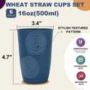 Wrova Wheat Straw Water Cups 16oz with Etched Pattern - Alternative Plastic Drinking Glasses Set of 6 - Unbreakable Tumbler Cups for Kids - Beige