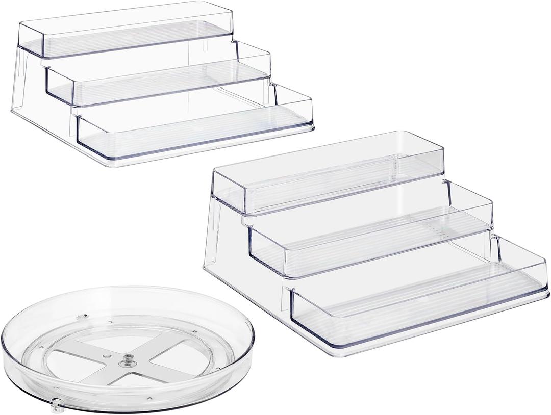 Sorbus Pantry Spice organizer Set, 3-Tier Seasoning Organizer for Cabinet (2 Pack) and Lazy Susan Spice Rack Turntable 9-Inch, Spice Organization for Cabinet, Condiment Organizer Pantry & Refrigerator