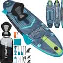 11'34" Extra Long/Extra Wide Premium Inflatable Stand Up Paddle Board (SUP)  Portable & Lightweight for Yoga, Surfing, Family Fun | Complete Kit with Paddle, Pump, Bag | Durable Design (Gray & Blue)