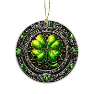 Saint Patrick’s Day Ornament | Vintage Green Lucky Four Leaf Irish Christmas Ornament, Ireland Heritage Luck of The Irish (Crystal Lucky Clover) Pack of 2