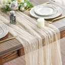 Artoid Mode 3PCS Pearl Beige Gauze Table Runner 120 Inch 10FT, Seasonal Sheer Dining Holiday Wedding Birthday Baby Shower Table Decor for Home Party