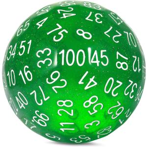 DNDND D100 Die Glitter Green 100 Sided Dice Set with Translucent Pouch for Dungeons and Dragons(Chameleon Green with White Number)