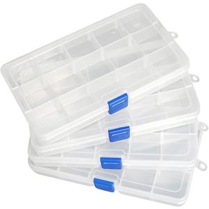 Qualsen Plastic Organizer Storage Box with Adjustable Dividers, Fishing Tackle Box and Bead Organizer Box for Jewelry, Beads, Earrings, Tools, Fishing Hooks, and Small Accessories15 Grid (4 pack, White)
