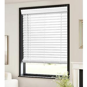 LazBlinds 2-inch Cordless Faux Wood Blinds with Royal Valance, Room Darkening Horizontal Window Blinds, Inside Mount Blinds for Windows - Fit for Window 22.625'' W x 36'' H - White