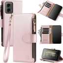 Compatible with Motorola Moto G 5G 2024 Wallet Case with Card Holder,Women Men RFID Blocking PU Leather Flip Cover Wrist Strap Zipper Credit Card Slots,Phone Case for Moto G 5G 2024,RoseGold