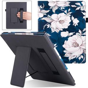 BOZHUORUI Stand Case for 10.3" Remarkable 2 ePaper Tablet (2020 Release) - Premium PU Leather Sleeve Cover with Pen Holder and Hand Strap, Blue Peony