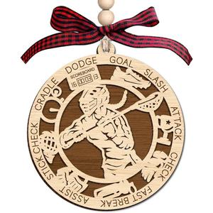Lacrosse Girl Wooden Ornament 2 Layer - Christmas Tree Hanging Decoration - Rustic Farmhouse Holiday Ornament - Double Layer Wood Ornament for Female Lacrosse Player Seasonal Decoration