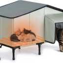 Heated Cat House Outdoor Cat House Insulated Large Elevated Weatherproof Feral Cat Shelter with Heated Pad, All-Round Insulated Cotton and Aluminum Foil Cat Shelter for Winter