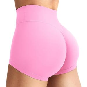 YEOREO Women's Biker Shorts 2.5" No Front Seam Elysina High Waist Hidden Scrunch Workout Gym Yoga Running Shorts (Light Pink) XS