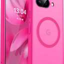 CANSHN Magnetic Compatible with Google Pixel 9a Case(6.3 Inch), Upgraded [Full Camera Protection] [Compatible with Magsafe] [Translucent Matte] Shockproof Protective Phone Case Cover,Hot Pink