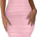 BEAGIMEG Women's Sexy Bodycon Sleeveless Ruched Mesh Club Party Midi Dress (Medium, Pink)