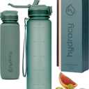 Hydracy Water Bottle with Time Marker -Large BPA Free Water Bottle & No Sweat Sleeve -Leak Proof Gym Bottle with Fruit Infuser Strainer & Times to Drink -Ideal for Fitness Sports & Outdoors (Moonlight Green)