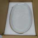 famiware Serving Platter, Oval 15.59/14.3/12.9 inch Serving Dishes for Entertaining, Serving Bowls, Microwave Safe, Stonware Serving Trays for Party, Turkey, Cheese, Ocean Series, Cappuccino White