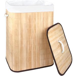 21 Gallon Bamboo Slim Trash Can with Lid,Slim Laundry Hamper,Removable and Machine Washable Liner,Foldable Slim Rectangular Laundry Basket for Laundry Room,Bedroom,Salon Spa, 12.99 inches x 1.57 inches x 23.62 inches