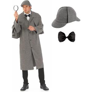 fun shack Mens Detective Costume Adult, Detective Costume Men, Detective Halloween Costume, Private Investigator Costume (Medium, Gray)