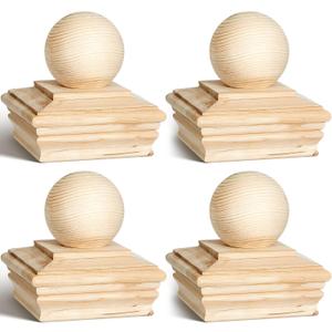 Hosuly 4x4 (Actual 3-5/8") Wood Post Caps with Ball Finial, Rot Resistant Cedar Newel Post Cap for Outdoor Fence & Deck(4 x 4 Inch,4 Pcs)