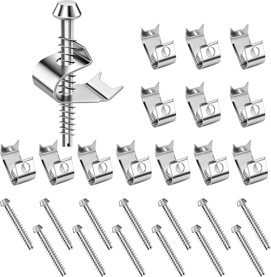 Dreyoo 14 Pack Sink Clips Kit, Undermount Sink Clips Compatible with Moen/Elkay Bathroom Counter, for Countertops up to 1-1/2" Thick, U Channel Brackets Top Mount Kit Support (Silver)