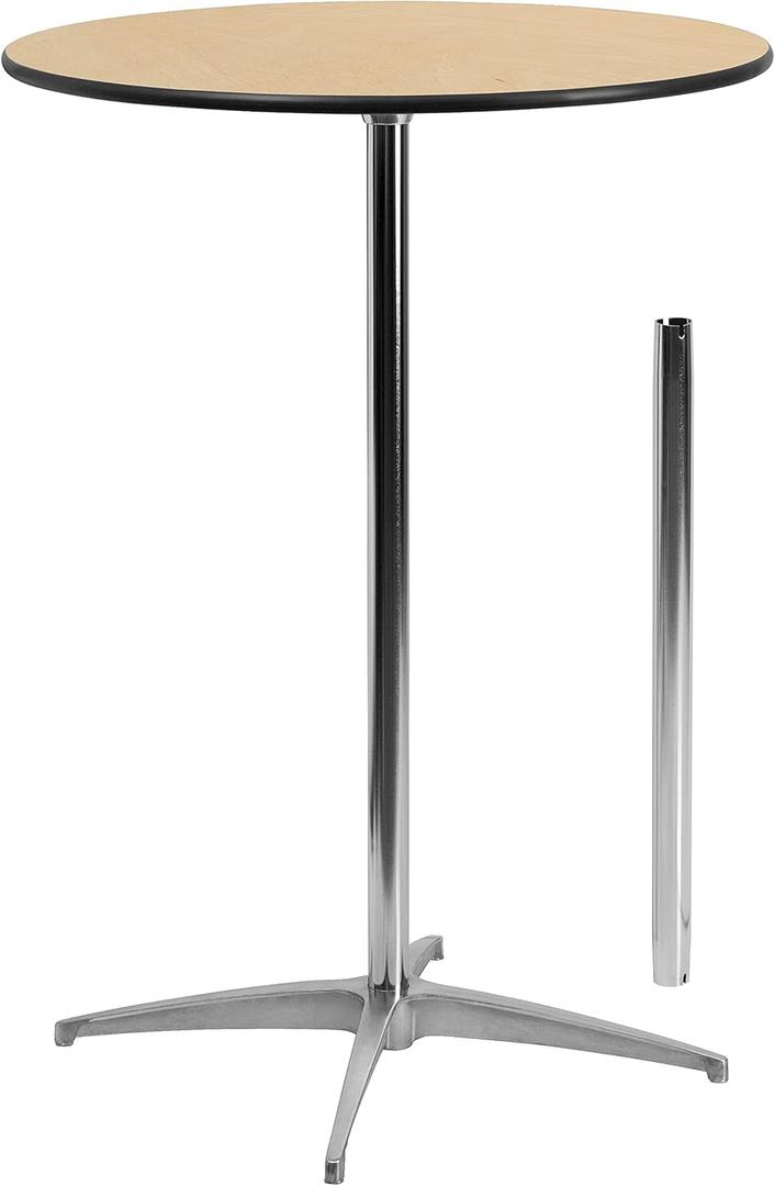 Flash Furniture Lars 30" Round Cocktail Table with 30" and 42" Columns, Adjustable Standard or Bar Height Round Table for Events or Home Use, Natural