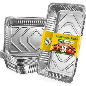 21x13 Aluminum Pans [10 Pack], Extra Heavy Duty Full Size Disposable Aluminum Foil Pans, Deep Baking Pans for Cooking, Roasting, Heating, and Steam Tables