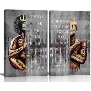 African American Wall Art Man Inspirational Quotes Black King Wall Decor Men Portrait Poster Print Picture Painting Artwork for Living Room Bedroom Bathroom Office Home Decor Ready to Hang