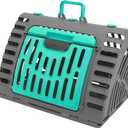 SportPet X-Large Hard-Sided Travel Cat Carrier - Cat Carrier with Patented Wide Side-Opening Door, Foldable Portable Pet Carrier for Cats & Small Pets up to 35lbs - Dark Gray/Teal