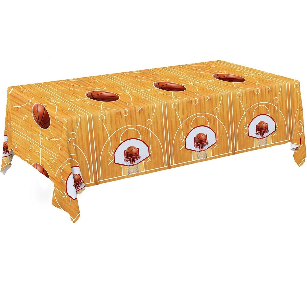 Basketball Party Supplies Set: Basketball Party Decorations & Party Favors, Includes 1-Pack Basketball -Themed Tablecloths for Kids 1st Birthday, Basketball Disposable Table Covers 54 x 108 Inch