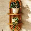 Bamworld Boho Wall Decor Brown Plant Wall Shelf Mid Century Modern Decor Hanging Plant Shelf 16.7in 2 Tier Wooden Floating Shelves for Home Bathroom Bedroom Living Room Office Holding Planter