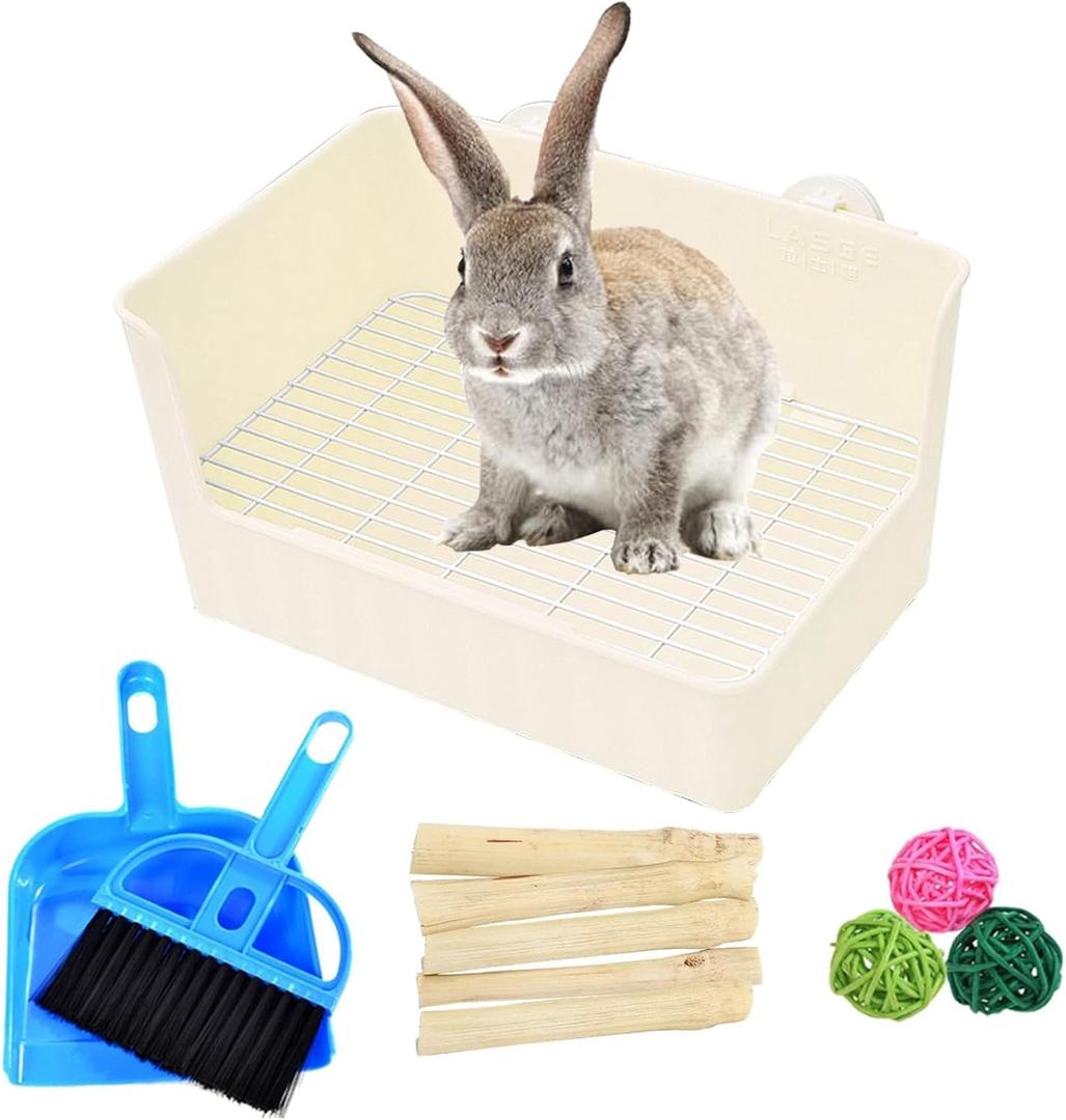 Hamiledyi Litter Box Rabbit Litterbox Small Rabbit Corner Trainer Potty Plastic Guinea Pig Toilet Training Box for Cage (White)