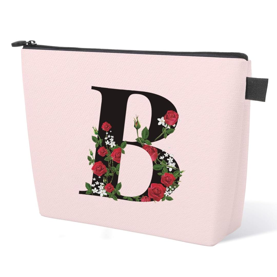 Personalized Makeup Bag, Initial Letter B Makeup Bag for Women Girl Christmas Gift Monogram Cosmetic Bag Pink Personalized Toiletry Pouch, For Mom Grandma Sister Friends Thanksgiving Christmas Gift