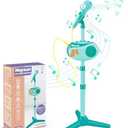 Kids Bluetooth Karaoke Machine with Adjustable Stand, 5-in-1 Karaoke Microphone Toy with Voice Changer, Singing Recorder, Speaker & Lights – Birthday for Girls Boys-Green